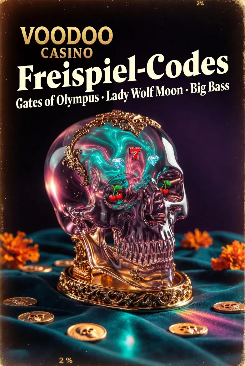 Voodoo Casino Freispiele Totenkopf Kristallkugel Slot-Symbole Gold Teal dunkel