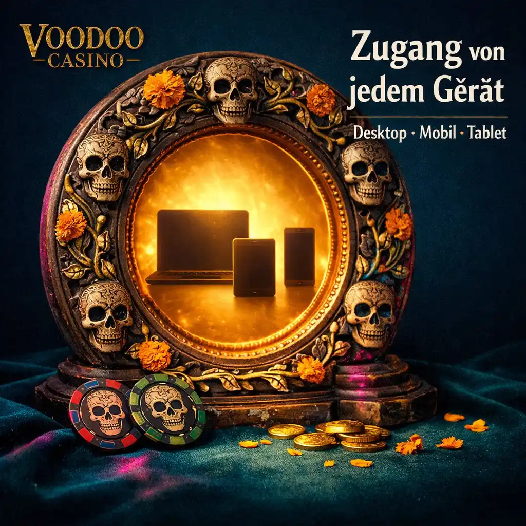 Voodoo Casino Login Geräte Totenkopf Portal Teal Magenta Gold dunkel